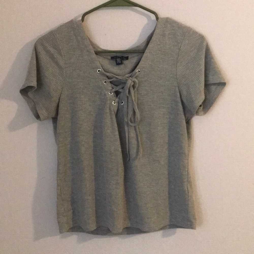Lace up gray top